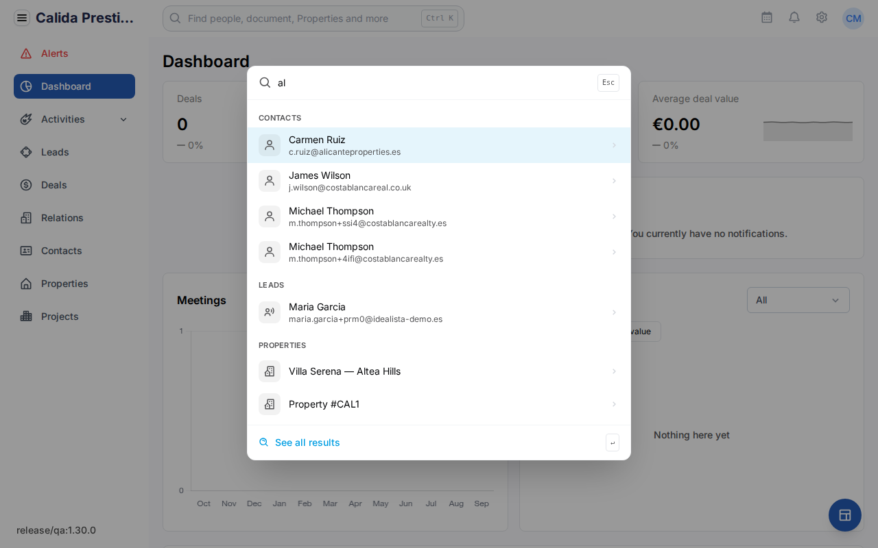 The search window with results grouped by record type