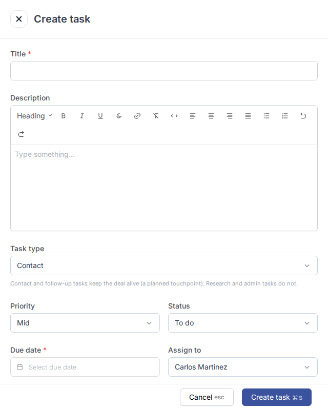 The task form with the new Task type field